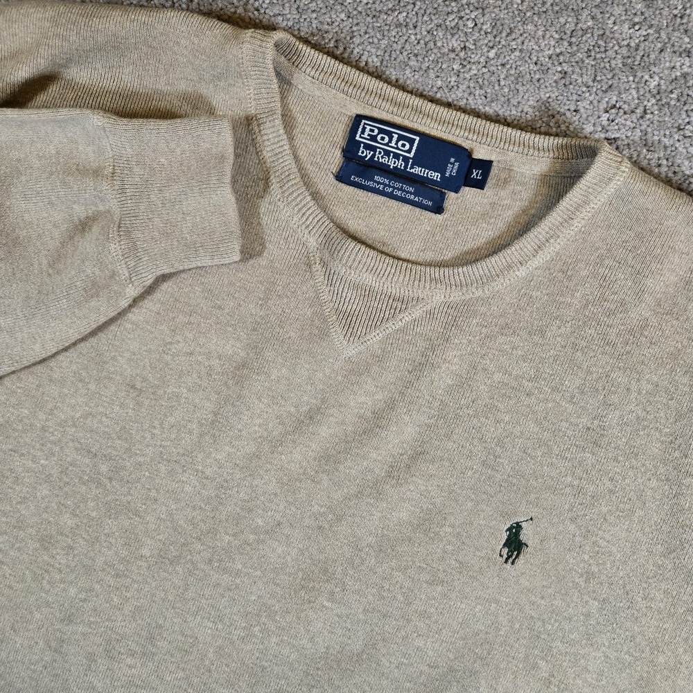Polo Ralph Lauren Men's Khaki 100% Cotton Sweater Size XL Pony Logo